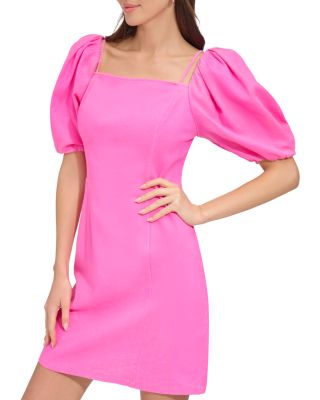 DKNY Womens Puff-Sleeve Linen-Blen Shocking 755404090019 XS RT $129.0