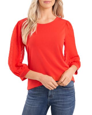 CeCe Clip-Dot Sleeve Top Rich Black XL 195203405971 X LARGE RT $69.0