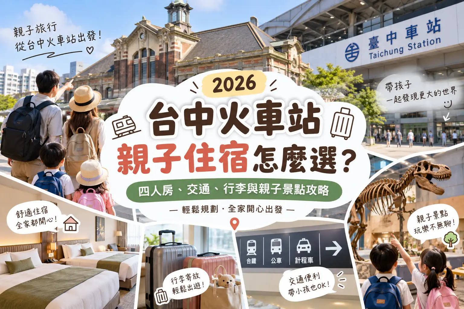 2026 台中火車站親子住宿怎麼選？四人房、交通、行李與親子景點攻略