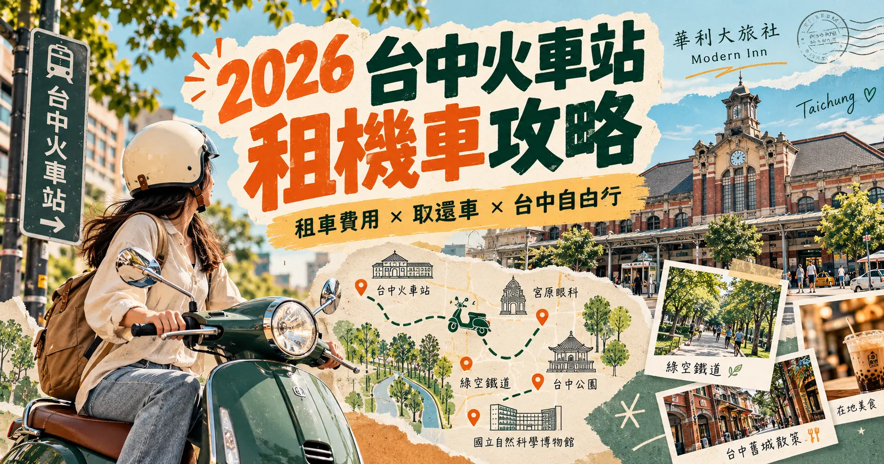 2026台中火車站租機車攻略｜4種租借選擇、費用試算、還車注意事項與華利大旅社住宿