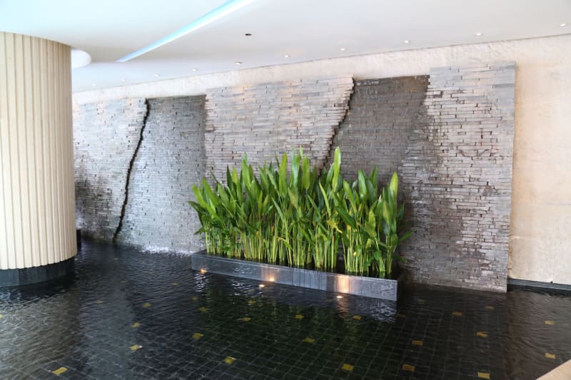 Water wall feature with planting