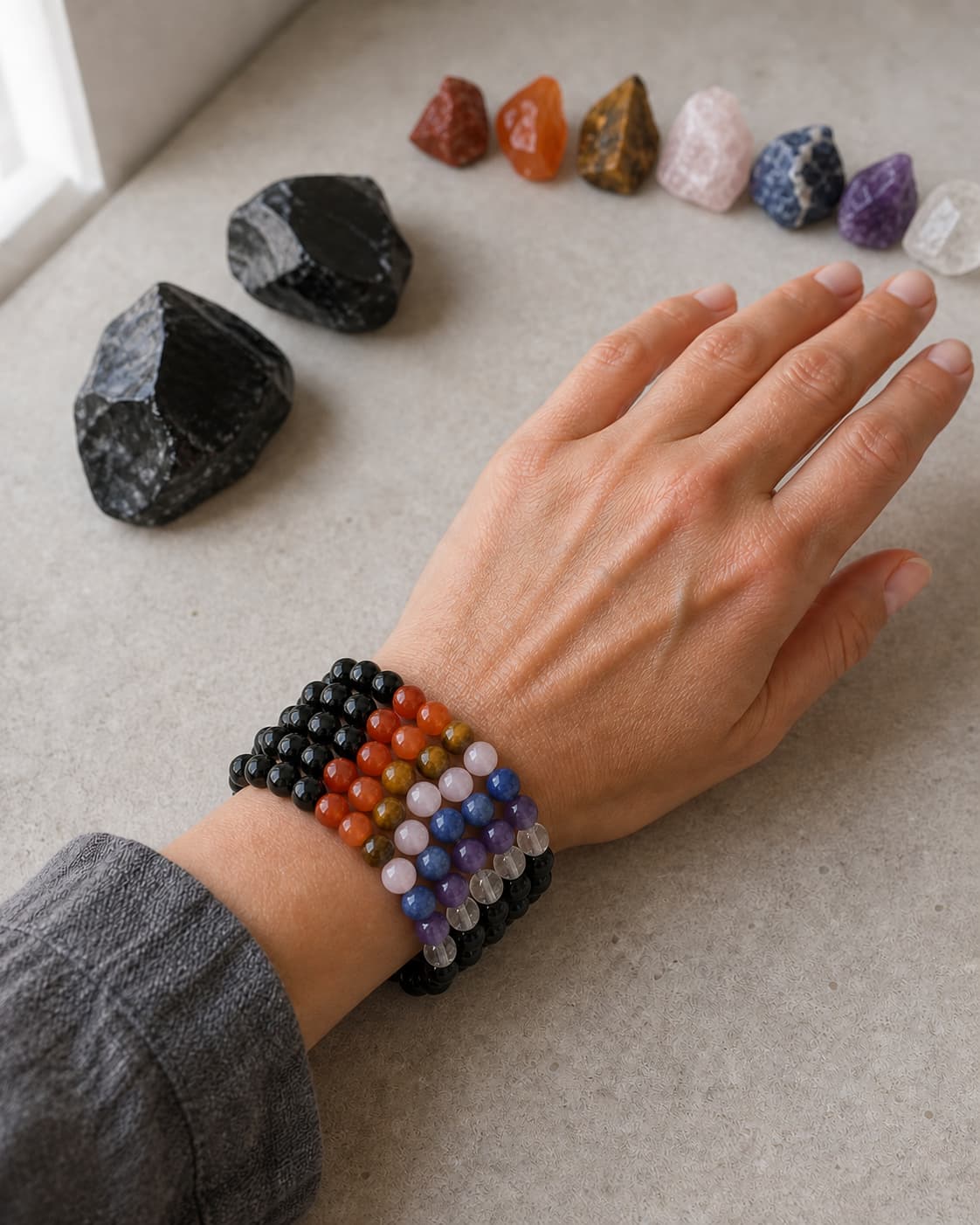 Pulsera de Obsidiana y 7 Chakras