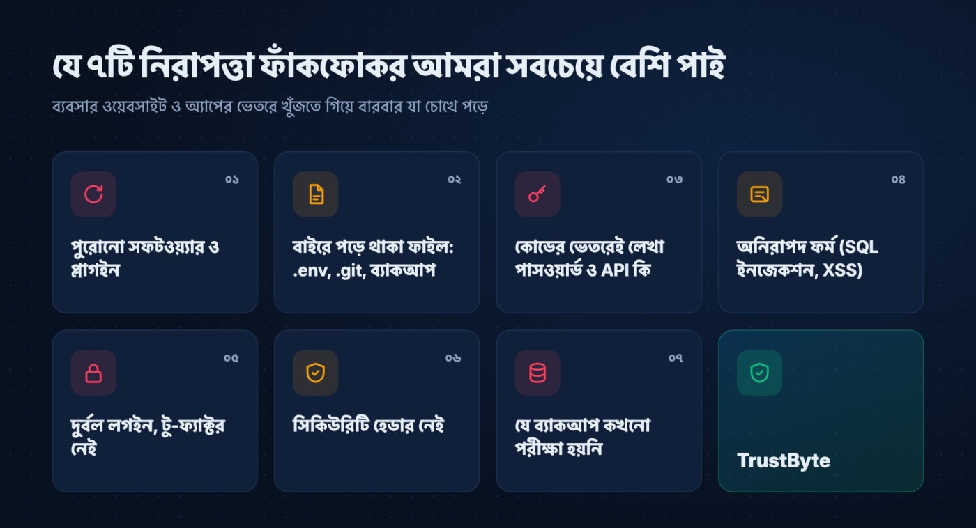 ব্যবসার ওয়েবসাইটে TrustByte সবচেয়ে বেশি যে ৭টি নিরাপত্তা ফাঁকফোকর পায়