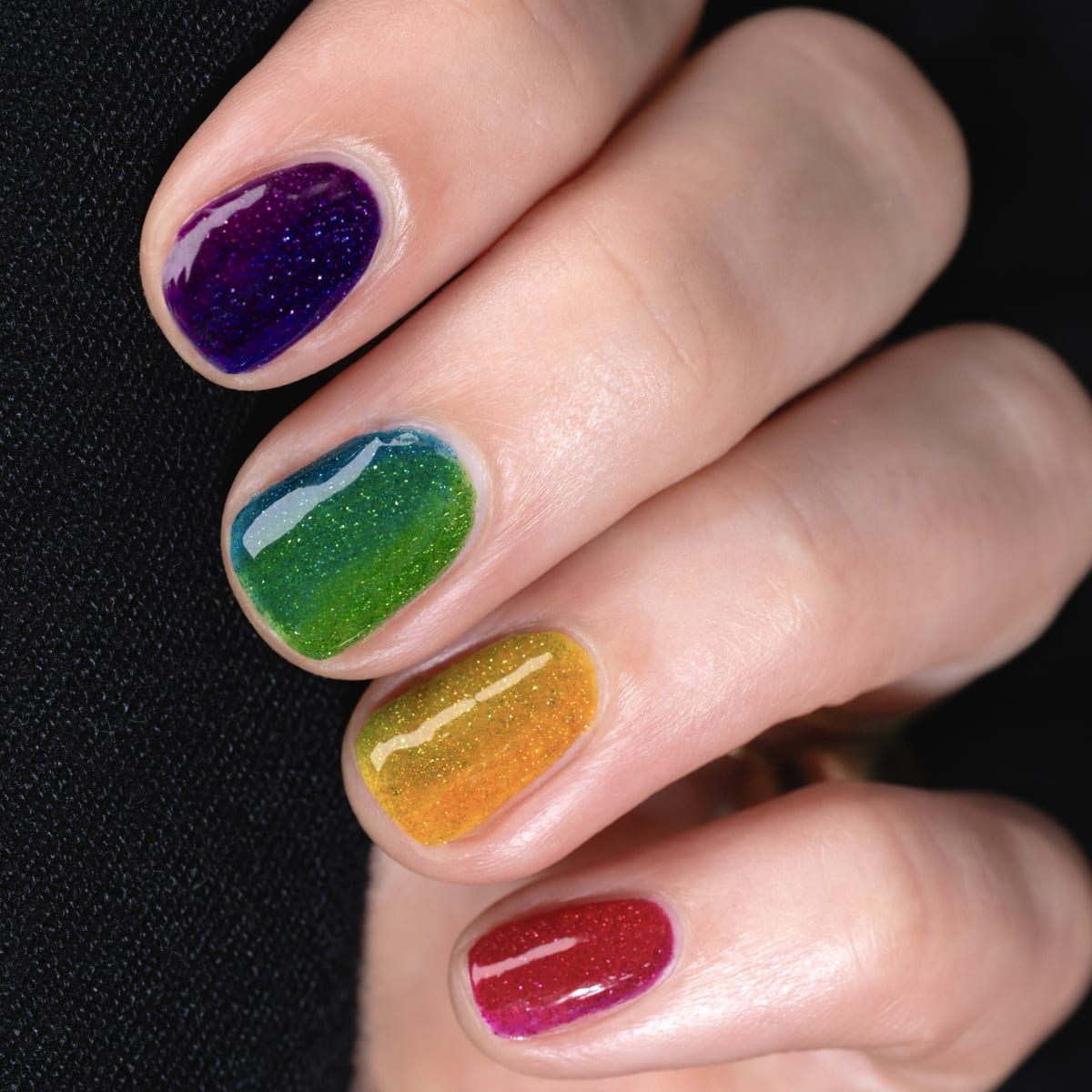 Skittle gradient reflective nail art