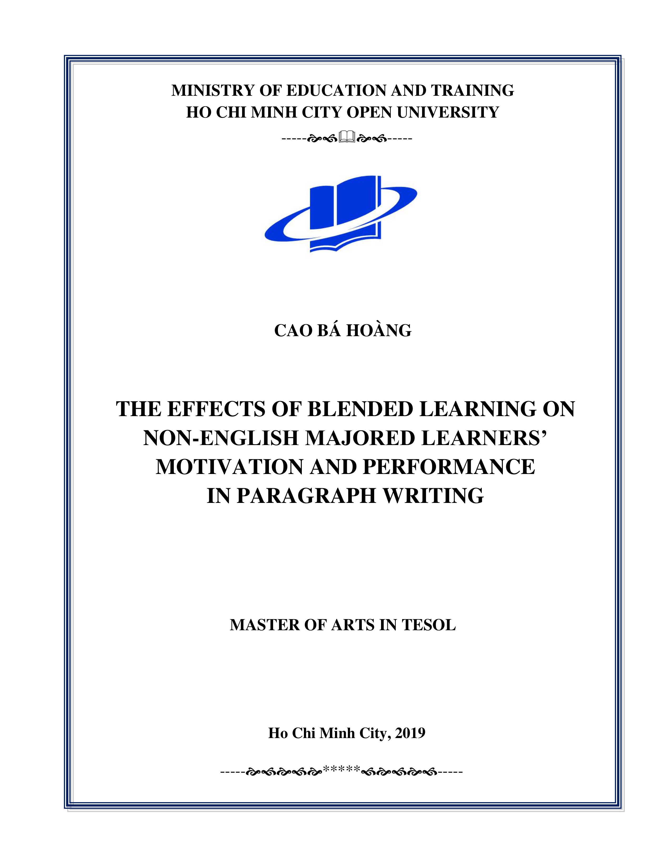 The effects of blended learning on non-English majored learners' motivation and performance in paragraph writing