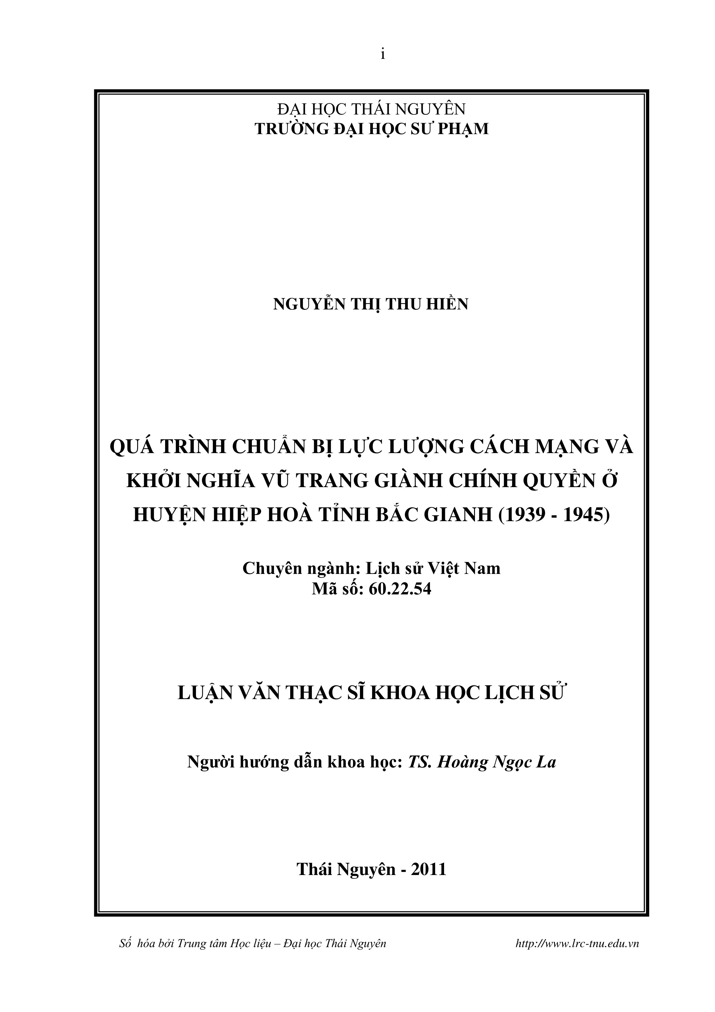 quá trình chuẩn bị lực lượng cách mạng và khởi nghĩa vũ trang giành chính quyền ở huyện hiệp hòa