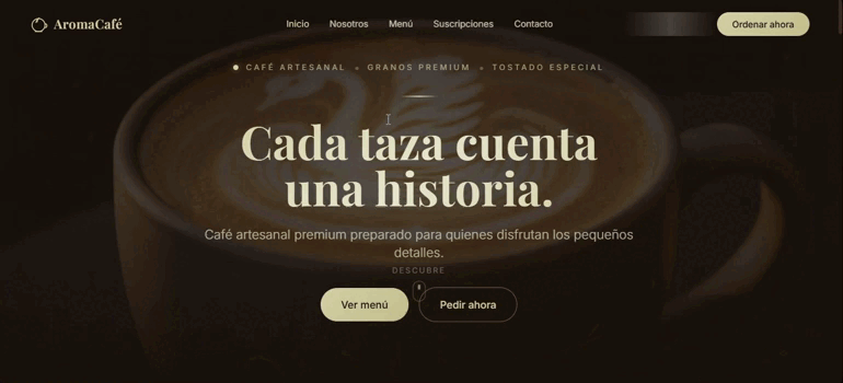 Vista previa del sitio web de Aroma Café
