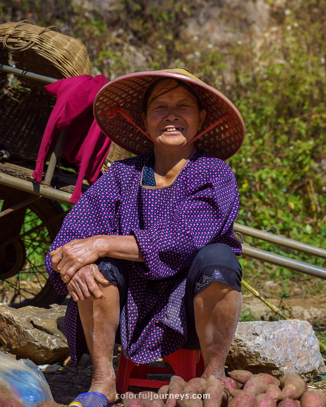 Women sell goods at the road in Cao Bang, Vietnam