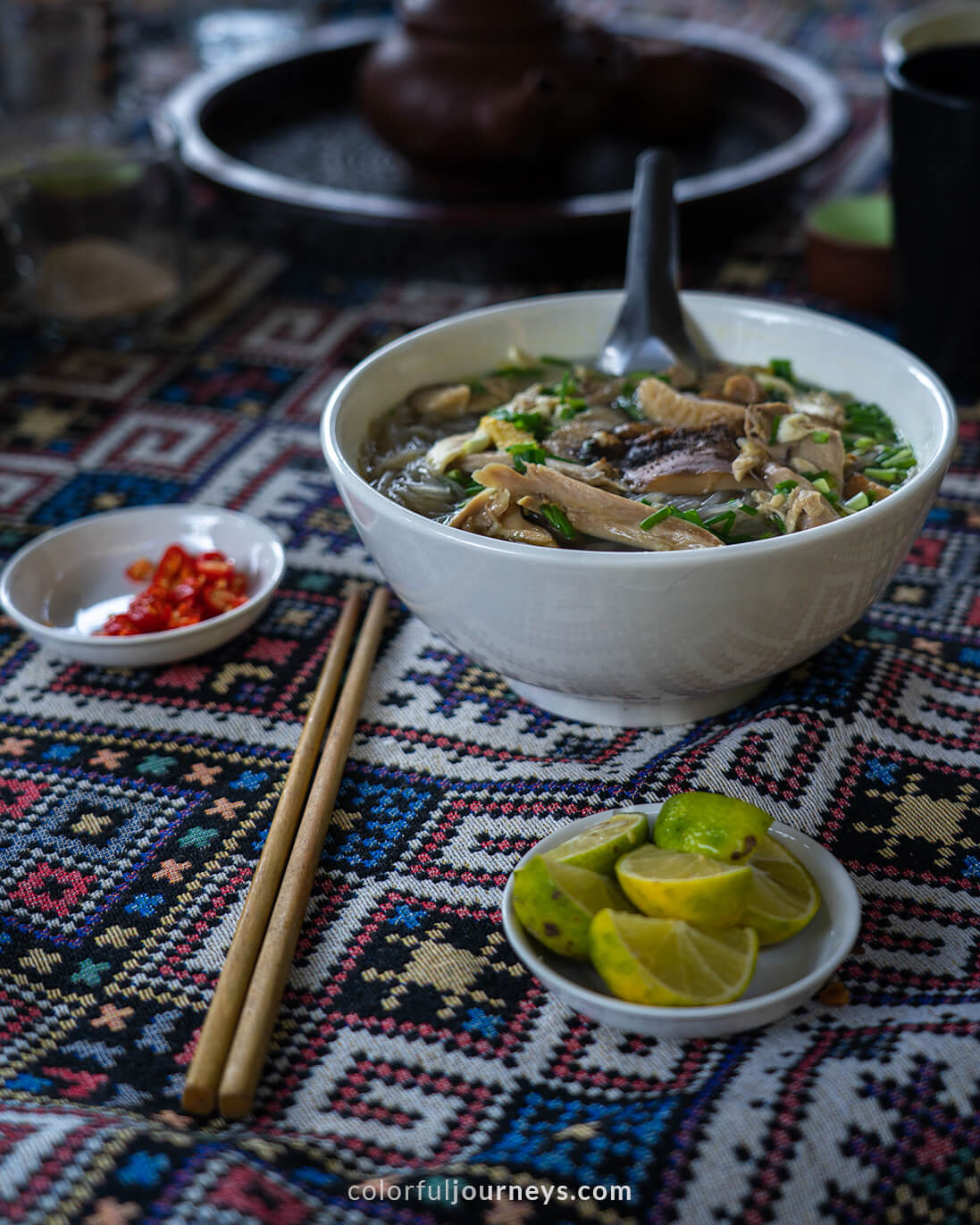 A bowl with noodles