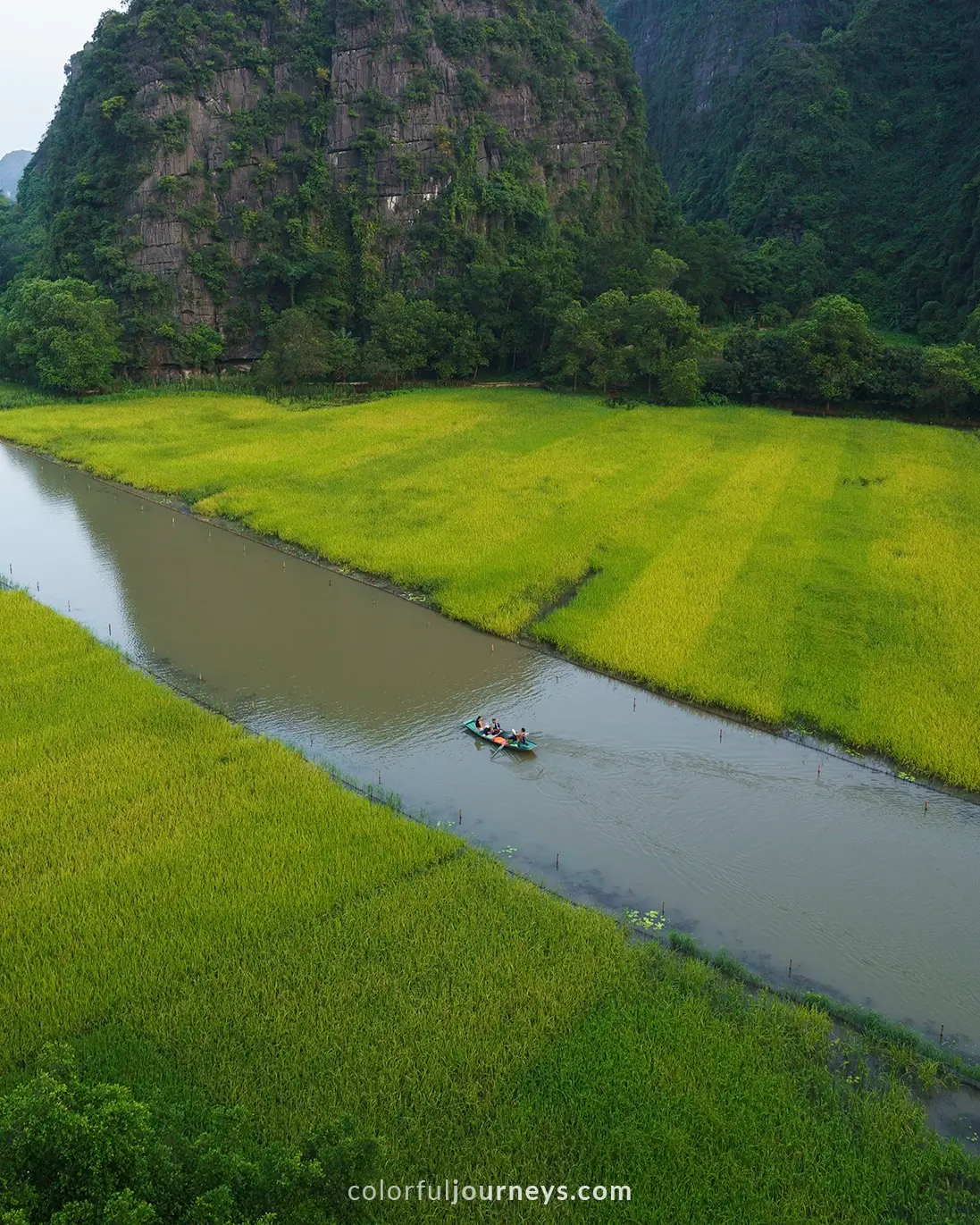 Boats on a river in Tam Coc, Vietnam