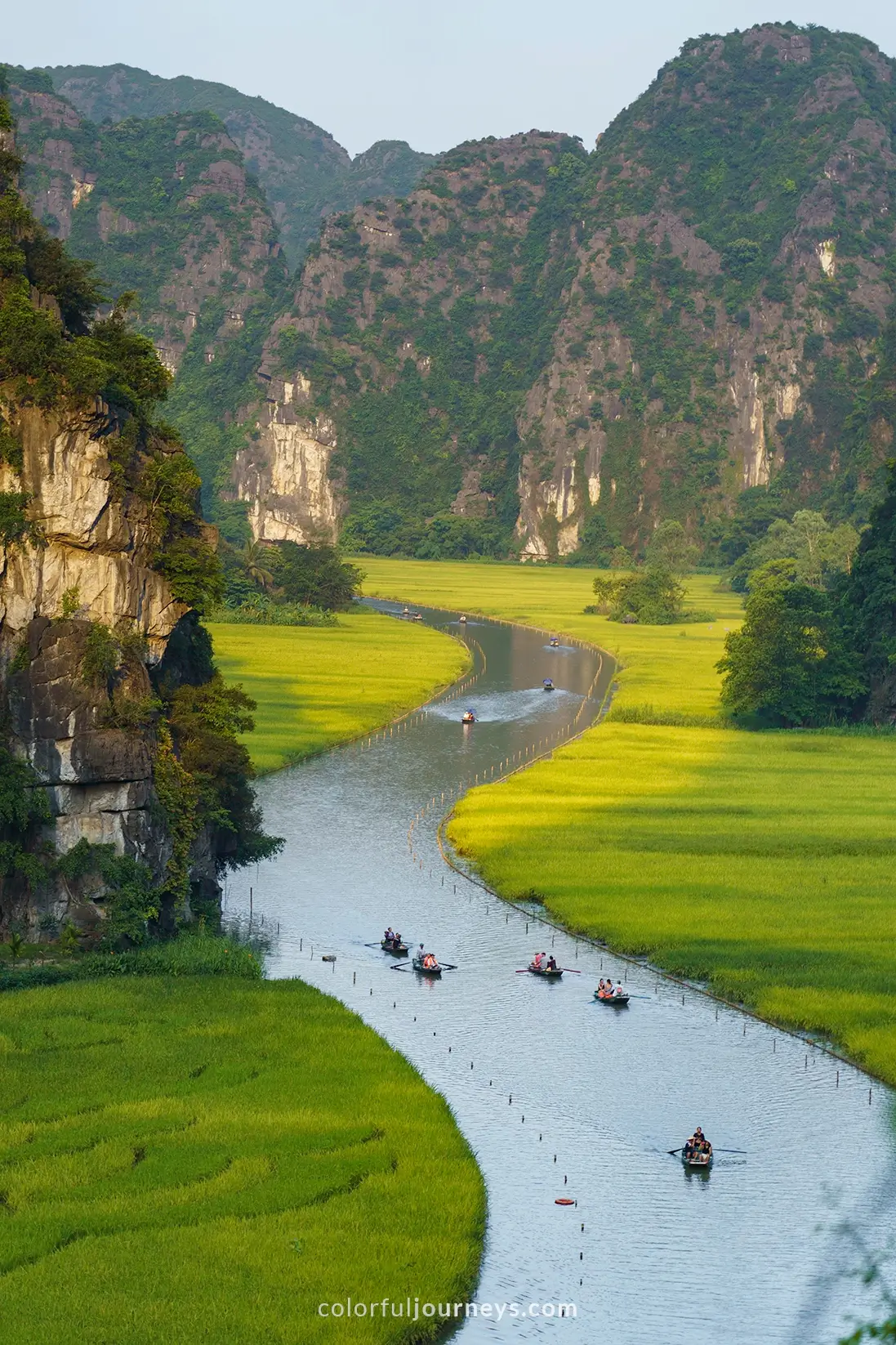 Boats on a river in Tam Coc, Vietnam