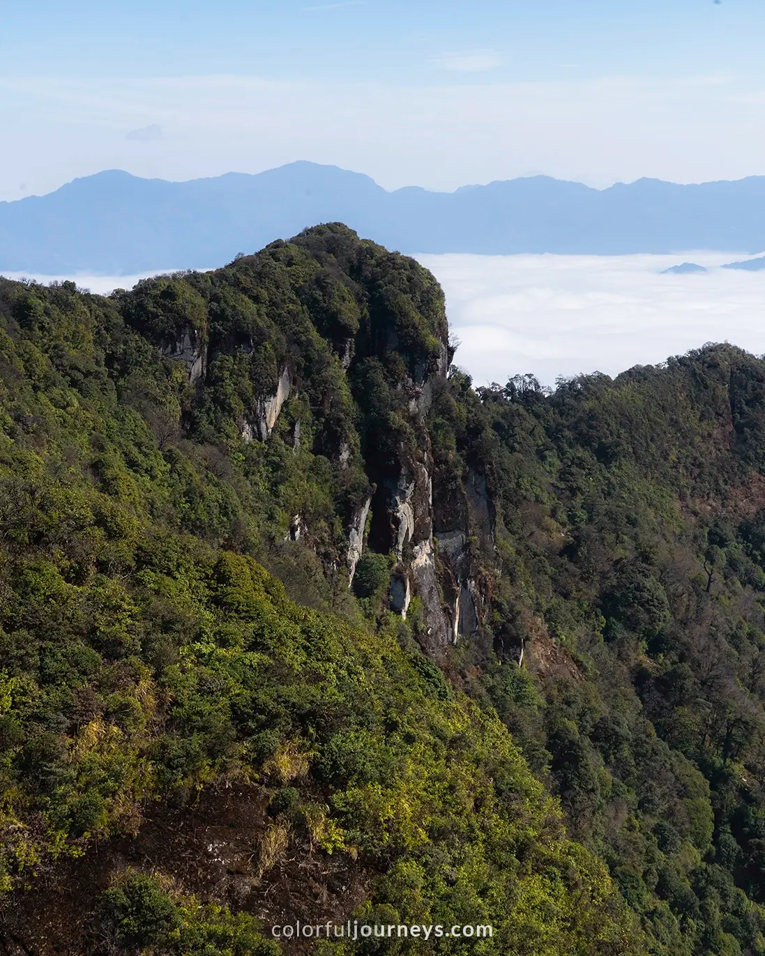 A mountain range covered in a blanket of clouds in north Vietnam