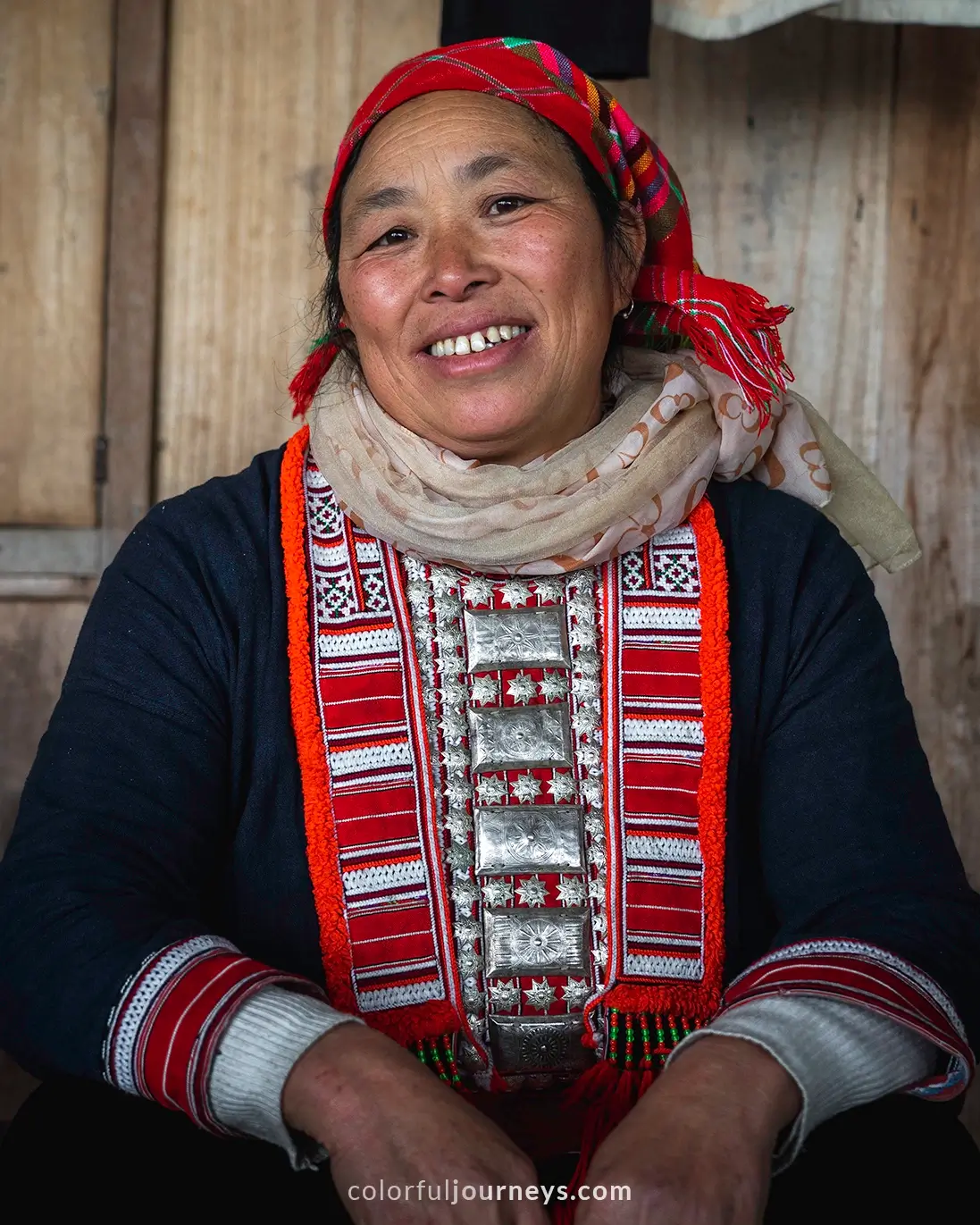 A woman form the Red Dao tribe in Vietnam, dressed in traditional clothes.