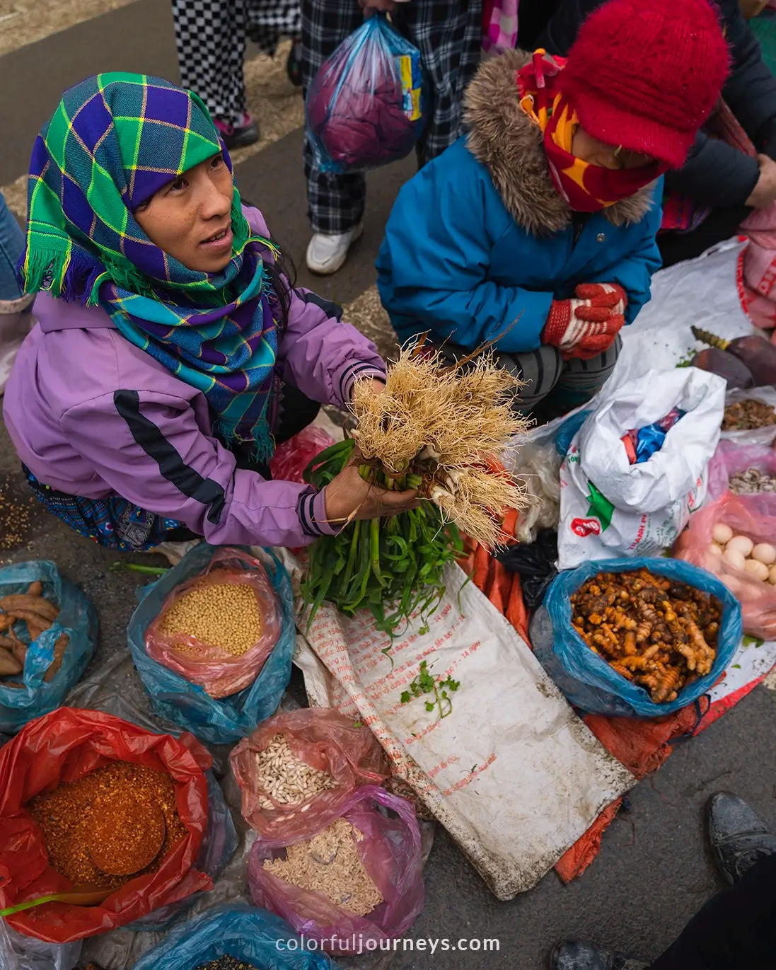 A woman sells fresh goods at Bac Ha market, Vietnam