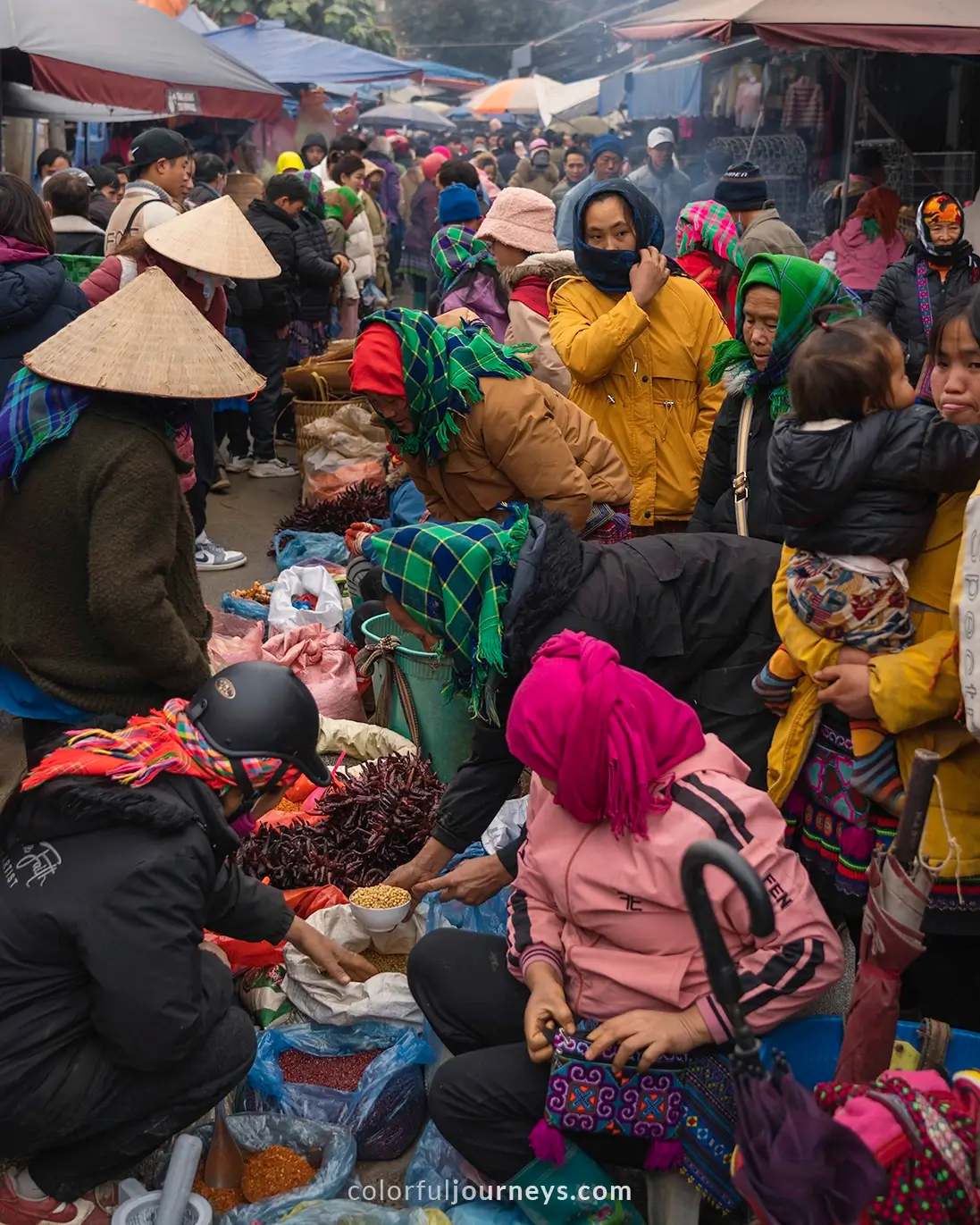 People selling goods at Bac Ha market, Vietnam