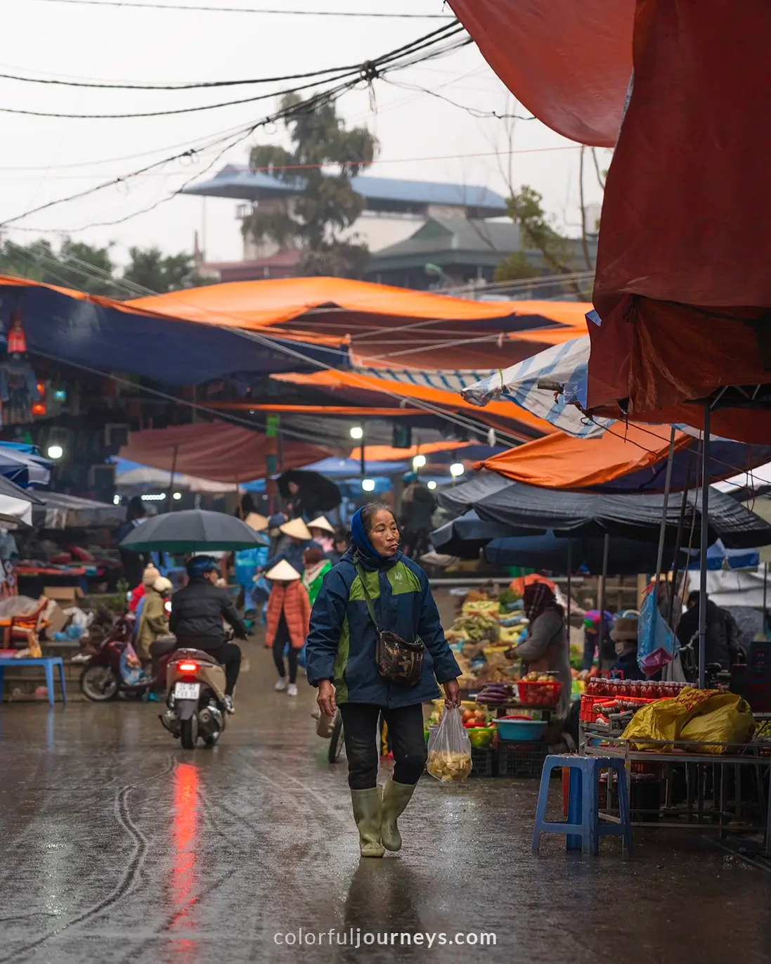 A woman walks the streets of Bac Ha market, Vietnam