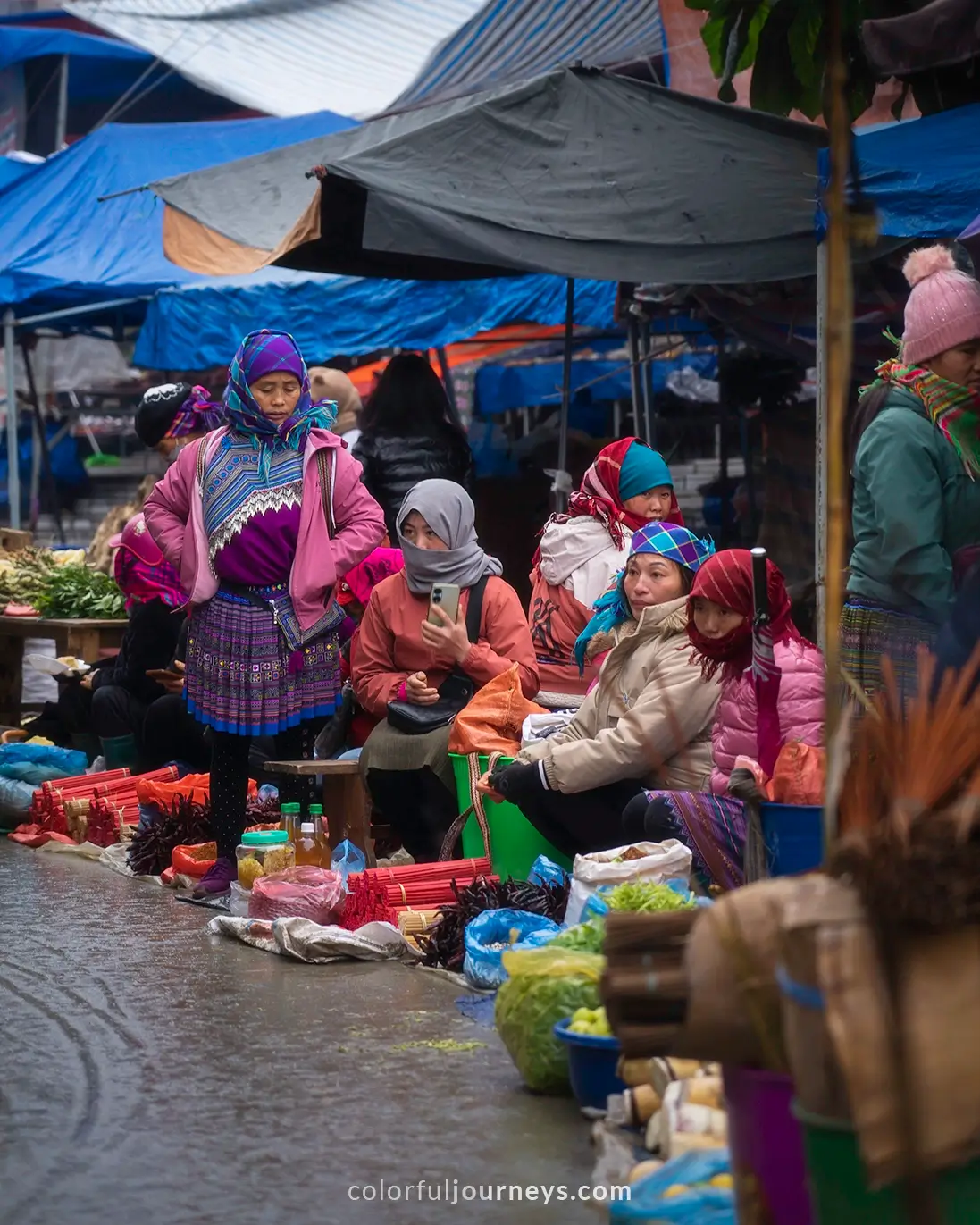 Women sell fresh goods at Bac Ha market, Vietnam