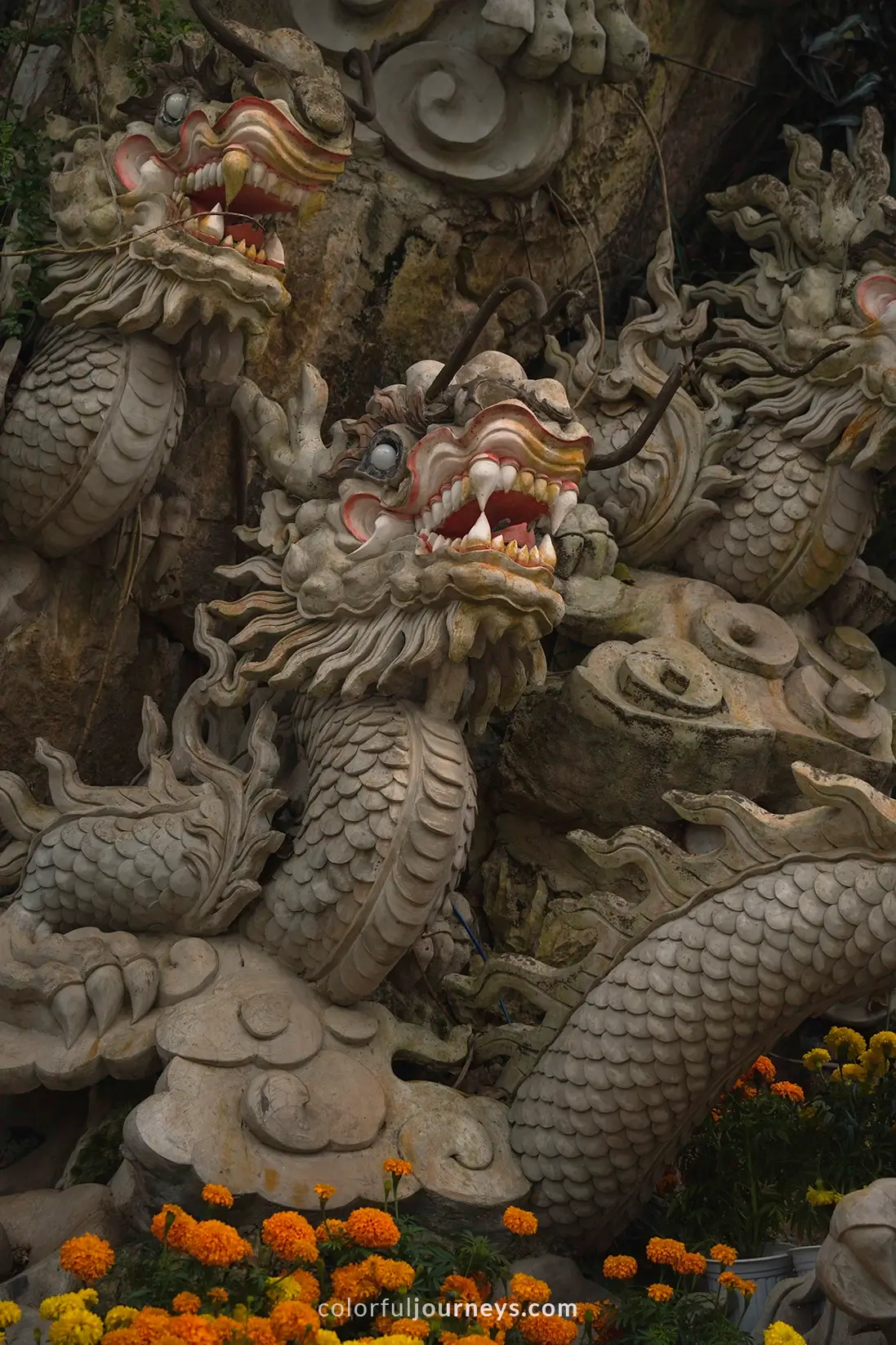 A dragon statue at the Marble Mountains in Da Nang, Vietnam