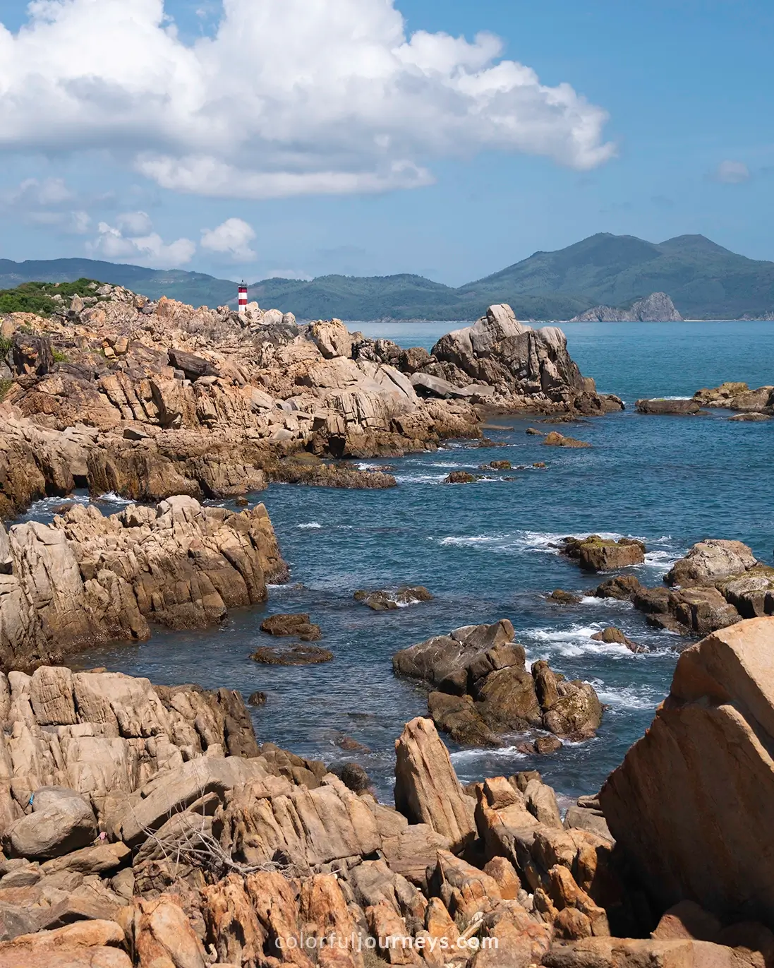 A coast in Vietnam with a rocky shore.