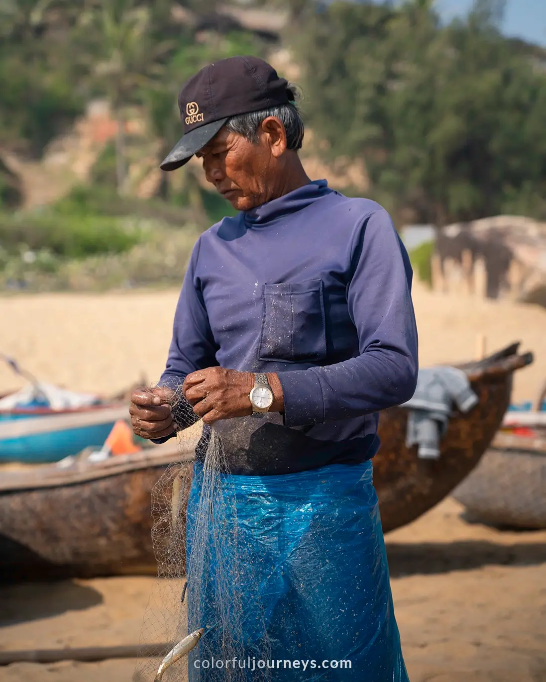 A fisherman on the beach in Lang Go Co, Vietnam