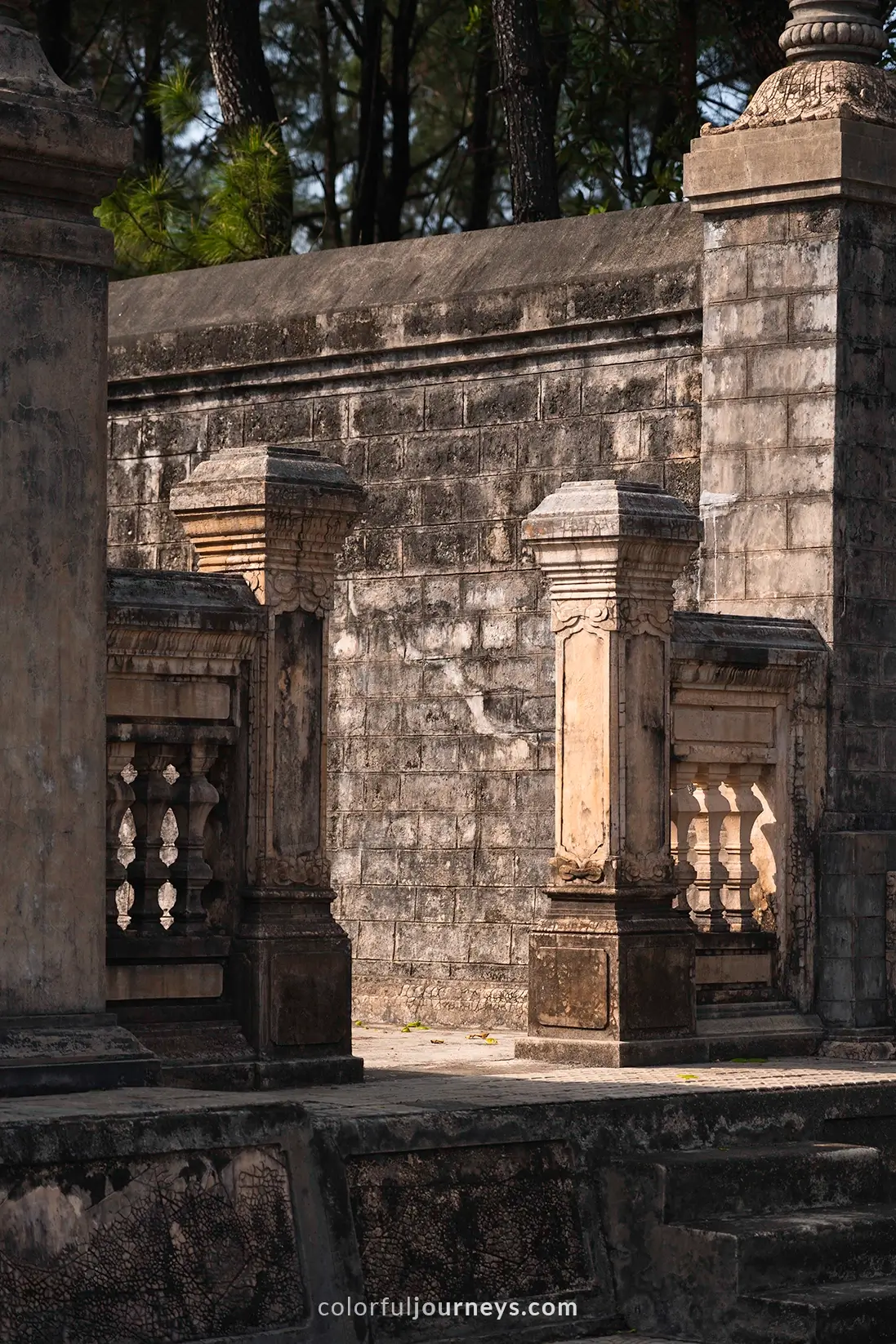 A stone gate at Dong Khanh tomb complex in Hue, Vietnam