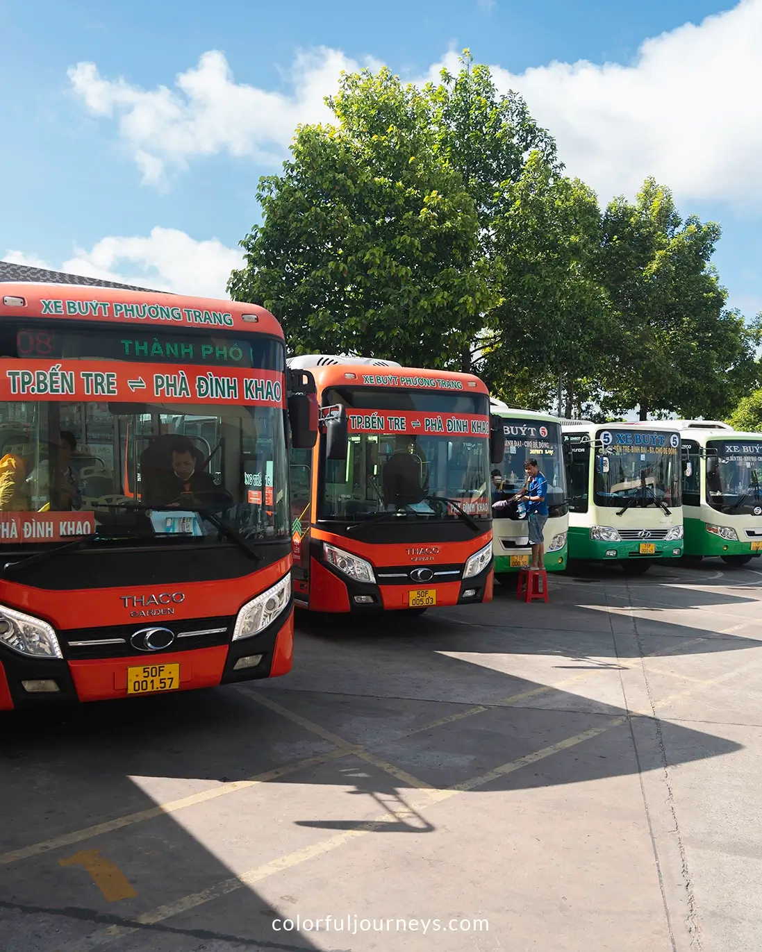 Buses at Ben Tre bus station in Vietnam
