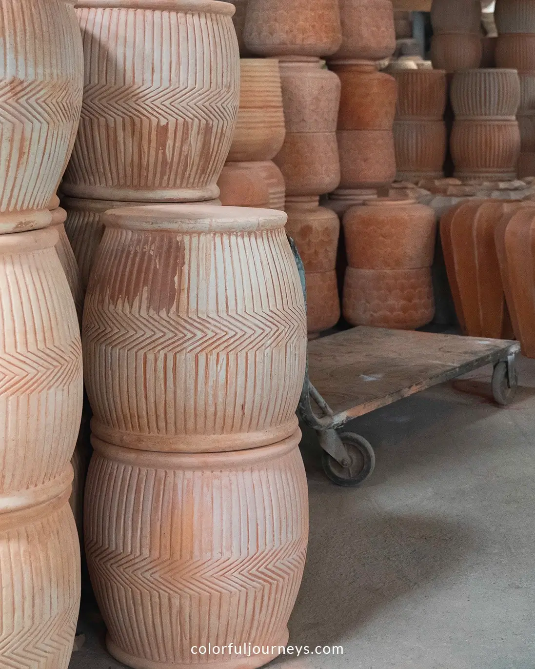 Stacks of pottery in Vinh Long, Vietnam