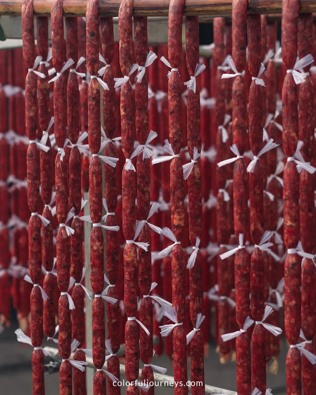 Sausage hang to dry in Chau Doc, Vietnam