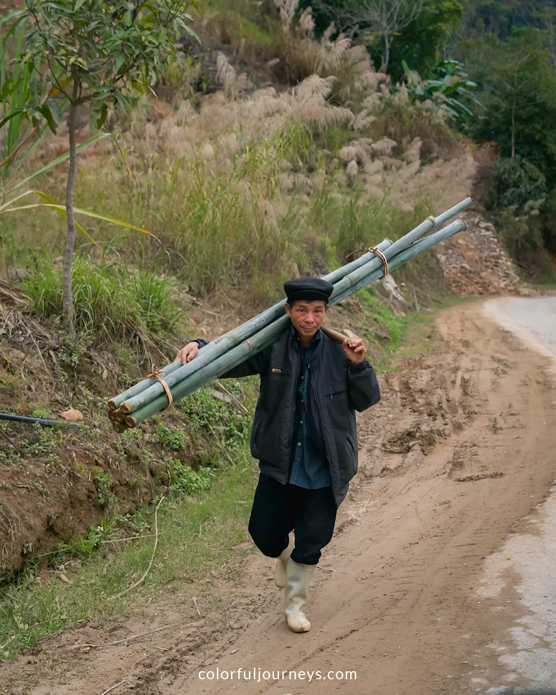 A man carries goods in northern Vietnam