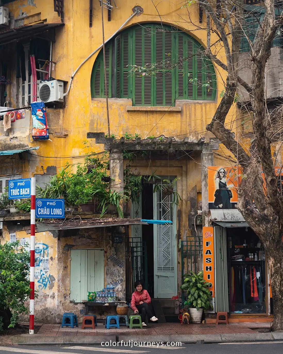 Yellow facades in Hanoi, Vietnam