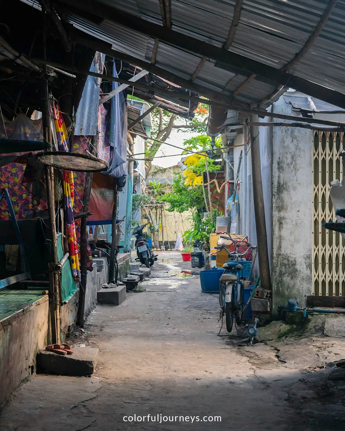 Narrow alleyways in a village on Hon Son Island, Vietnam
