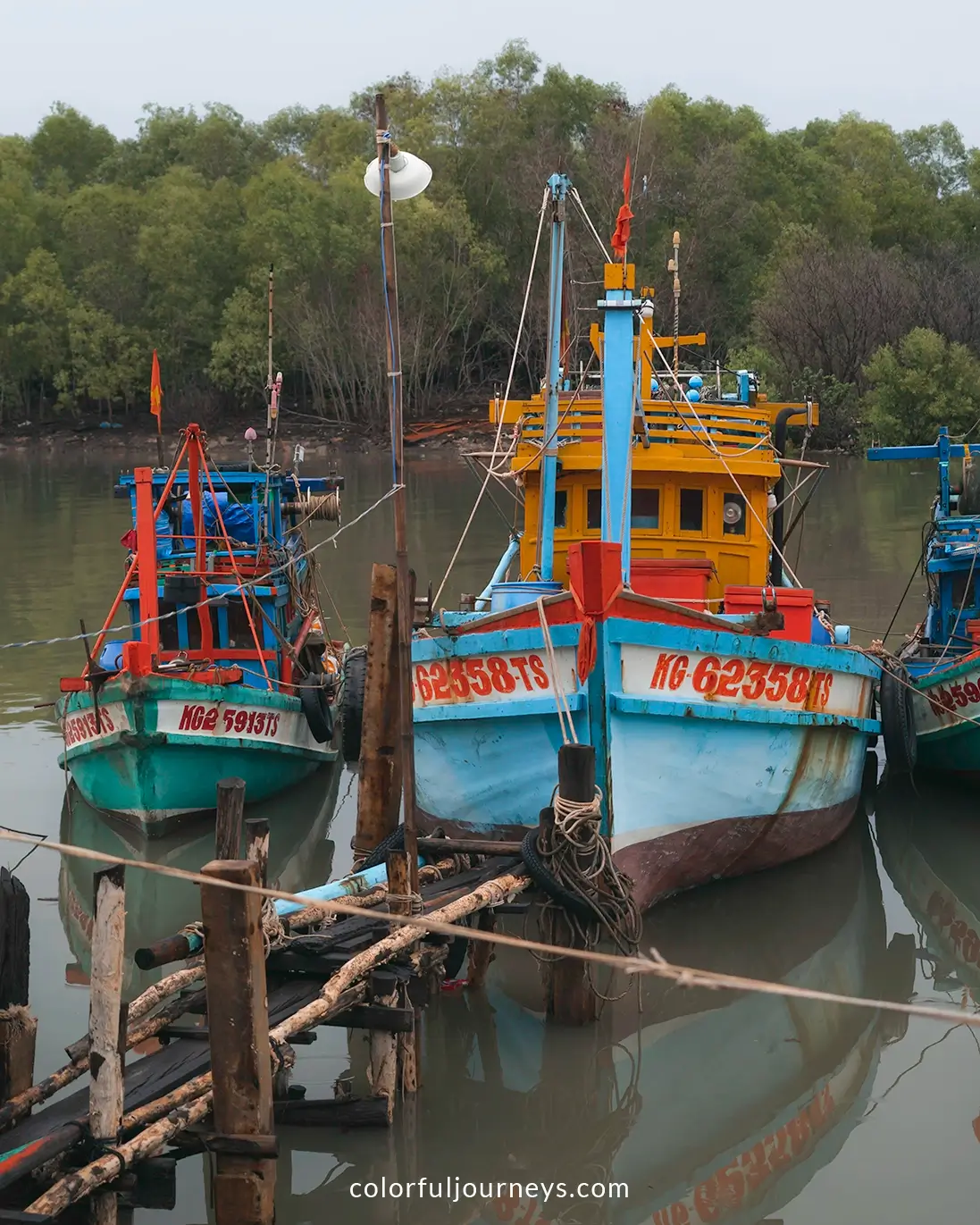Colorful boats near Ha Tien, Vietnam