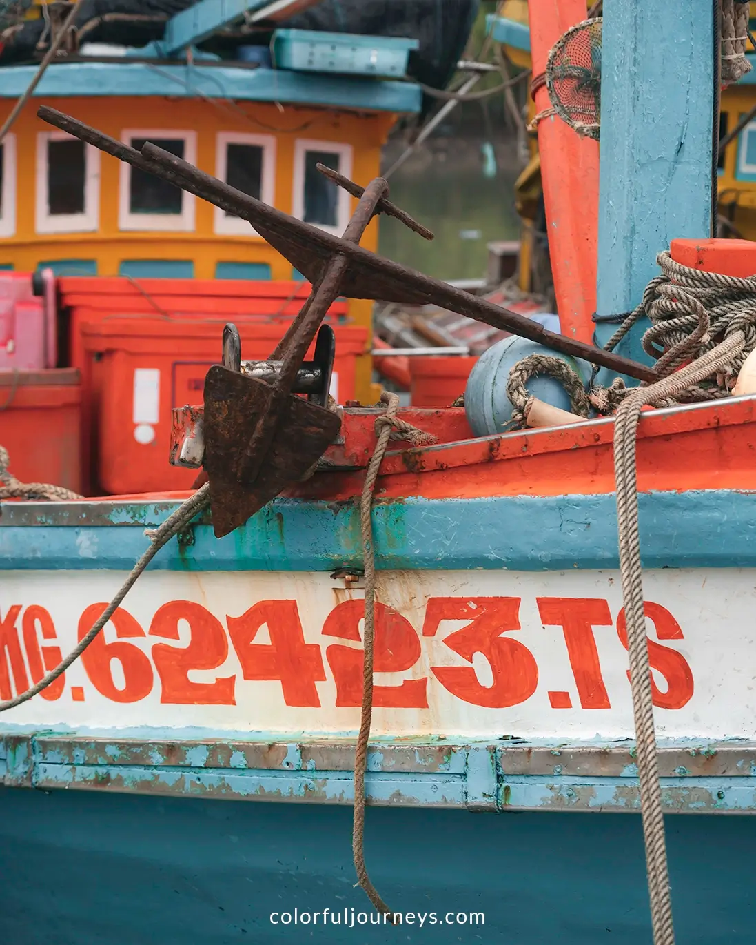 Colorful boats near Ha Tien, Vietnam