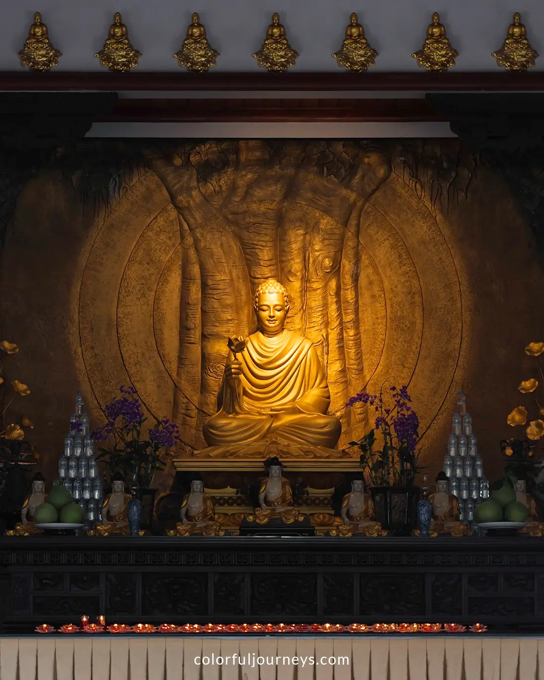 A gilded Buddha statue at Phat Da pagoda in Ha Tien, Vietnam
