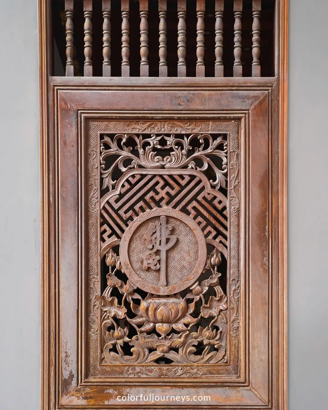 Wooden window covest at Phat Da pagoda in Ha Tien, Vietnam