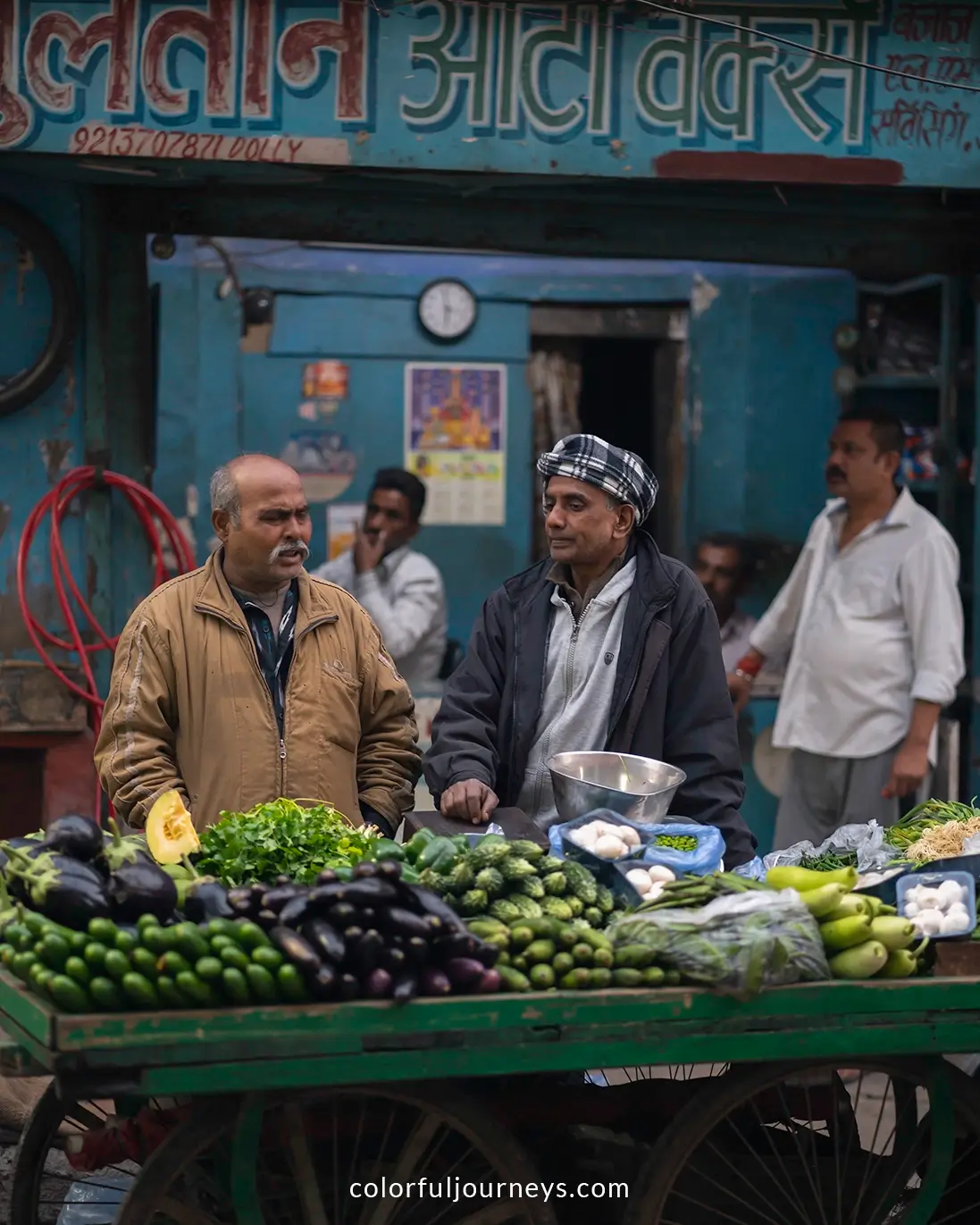 Vendors sell fresh vegetables in Delhi, India