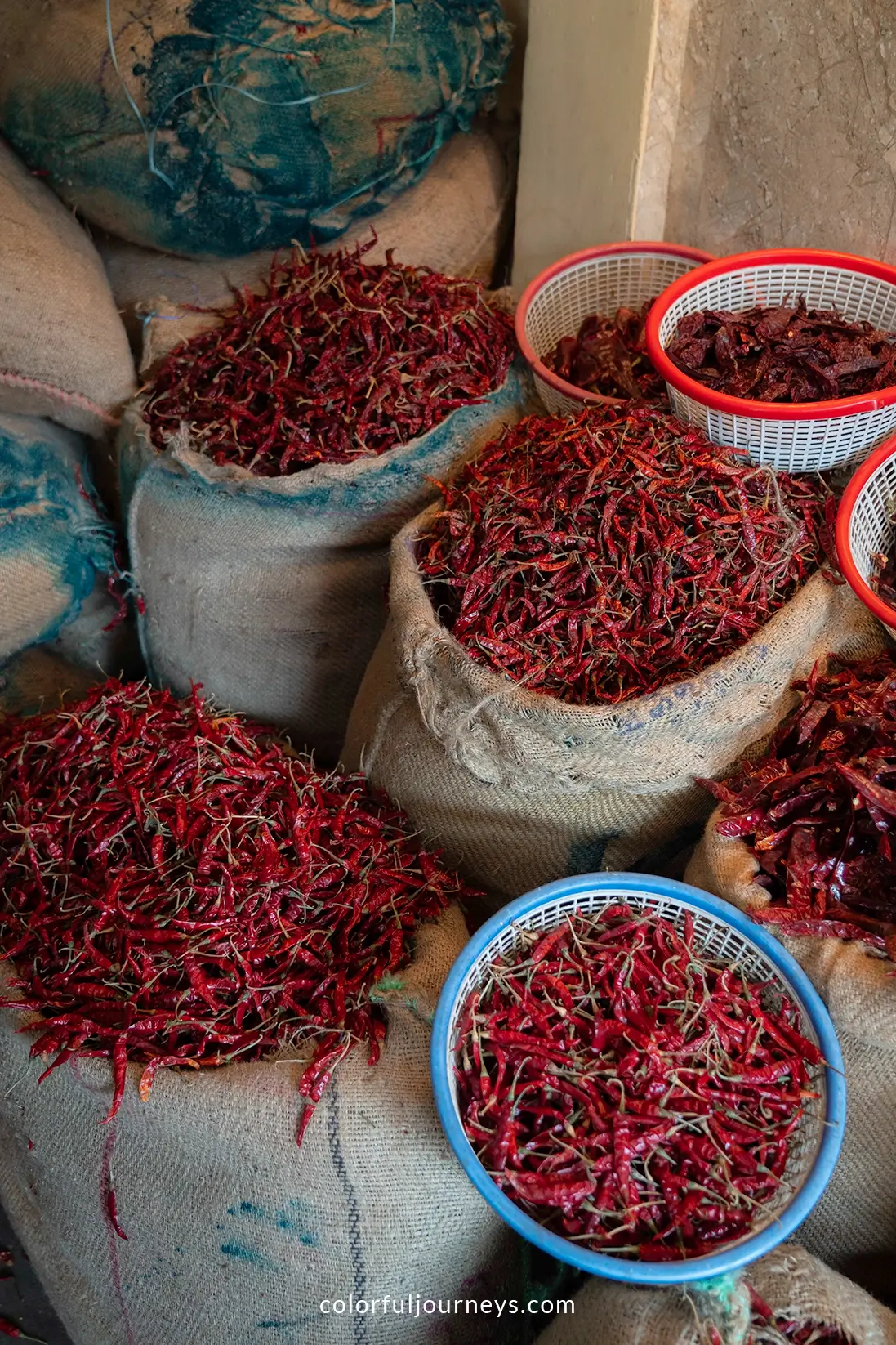 Spices at a market in Delhi, India