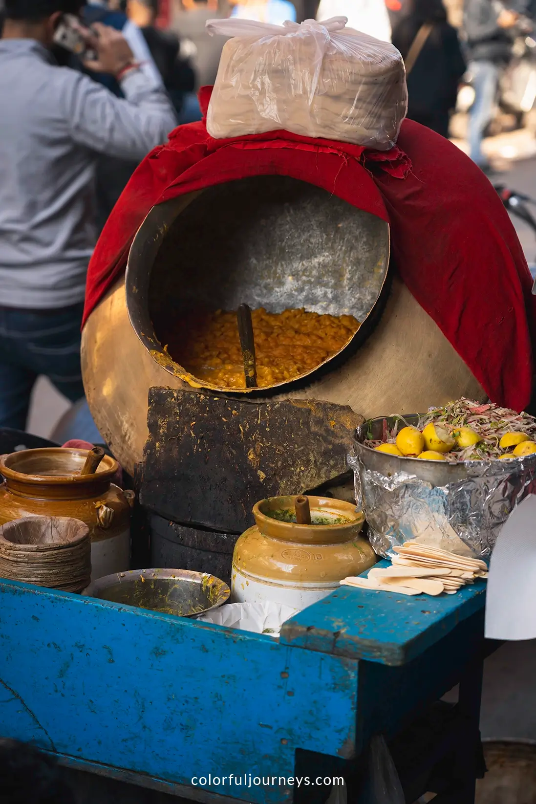 A stall with food on the streets of Delhi, India