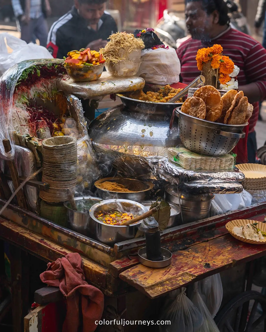A stall with food on the streets of Delhi, India