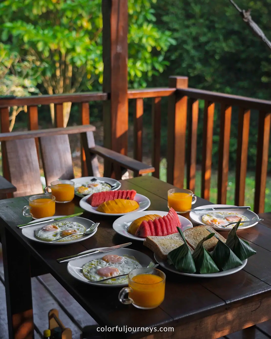 A table filled with breakfast at Shabai Shabi hotel in Thailand