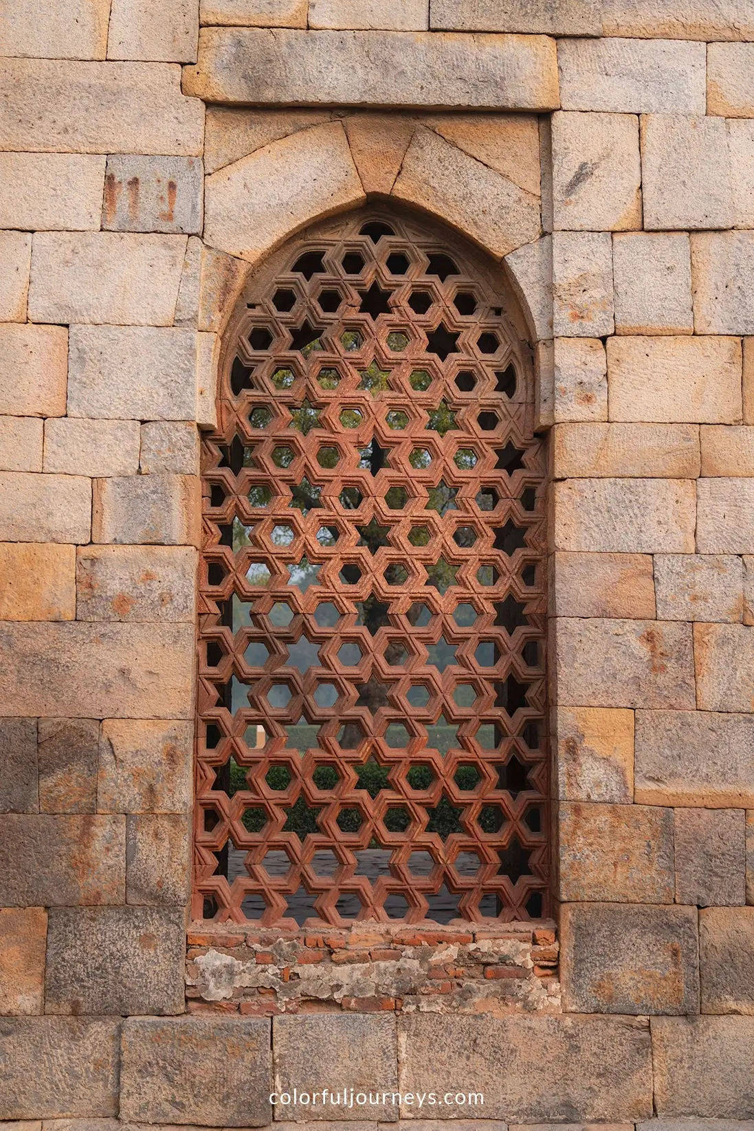 Latticework at Qutub Minar in Delhi, India