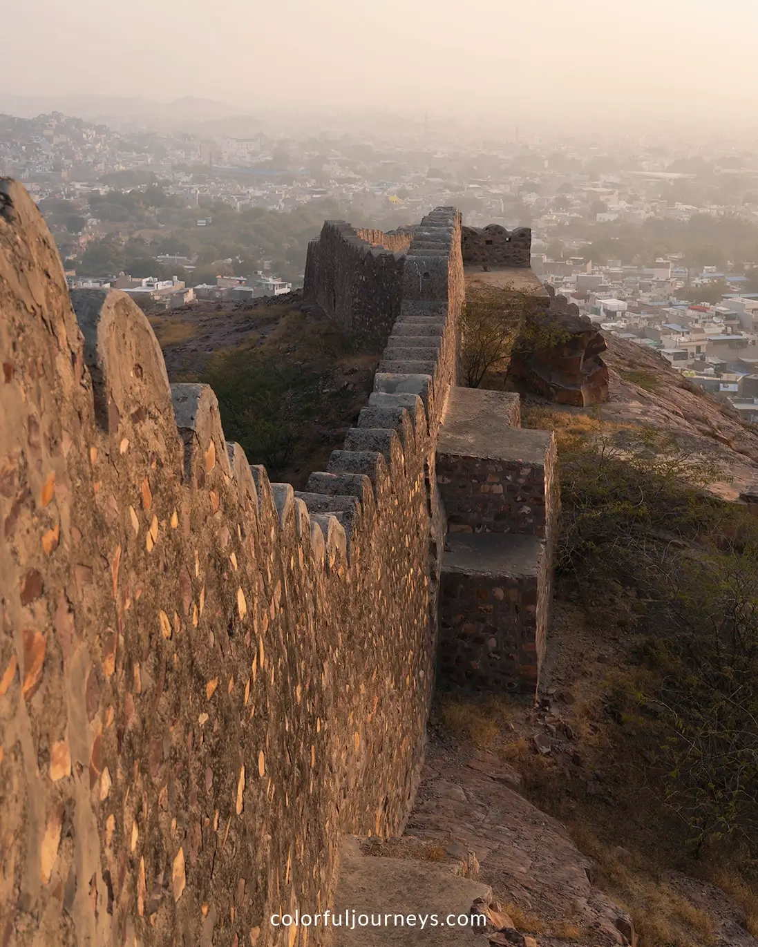 City walls at Rao Jodha Desert Rock Park in Jodhpur, India