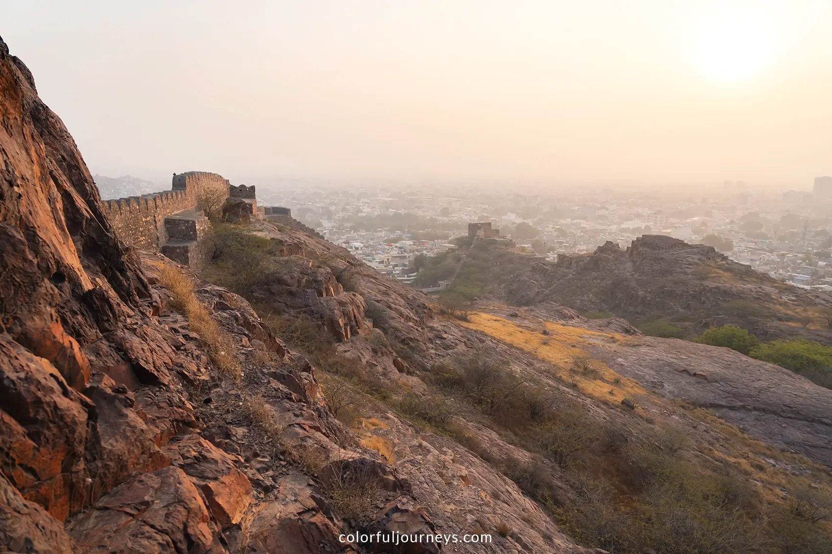 City walls at Rao Jodha Desert Rock Park in Jodhpur, India
