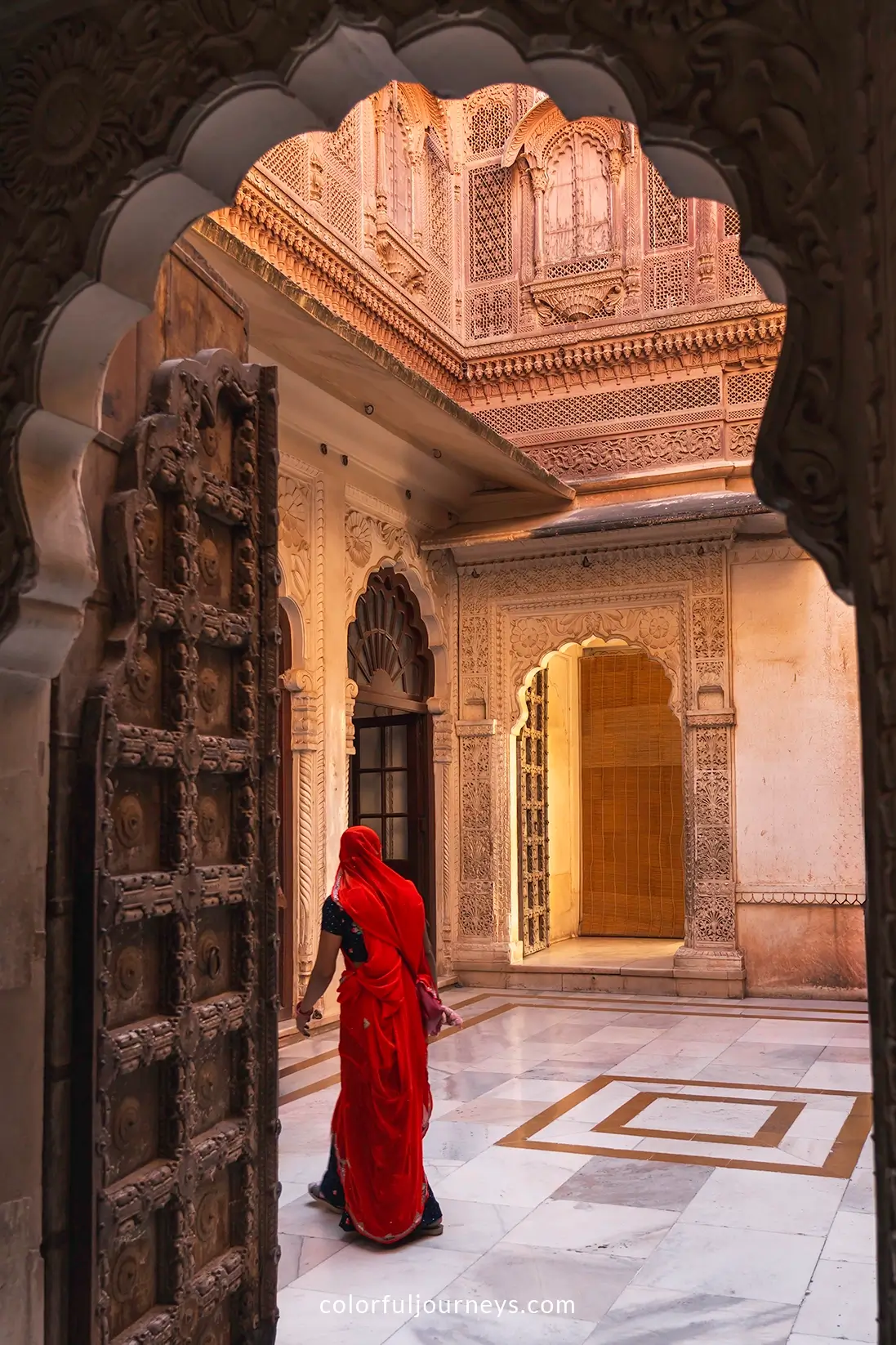 A woman walks at Zanana Deodi at Mehrangarh Fort in Jodhpur, India