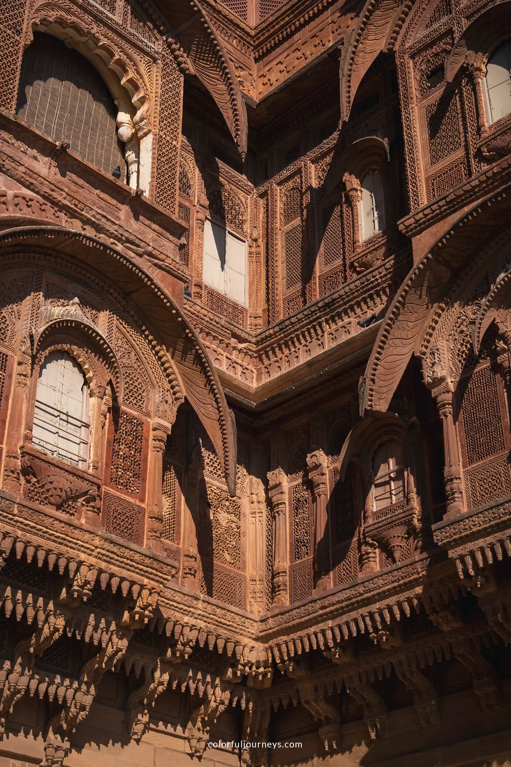 Intricate designed facades at Mehrangarh Fort in Jodhpur, India