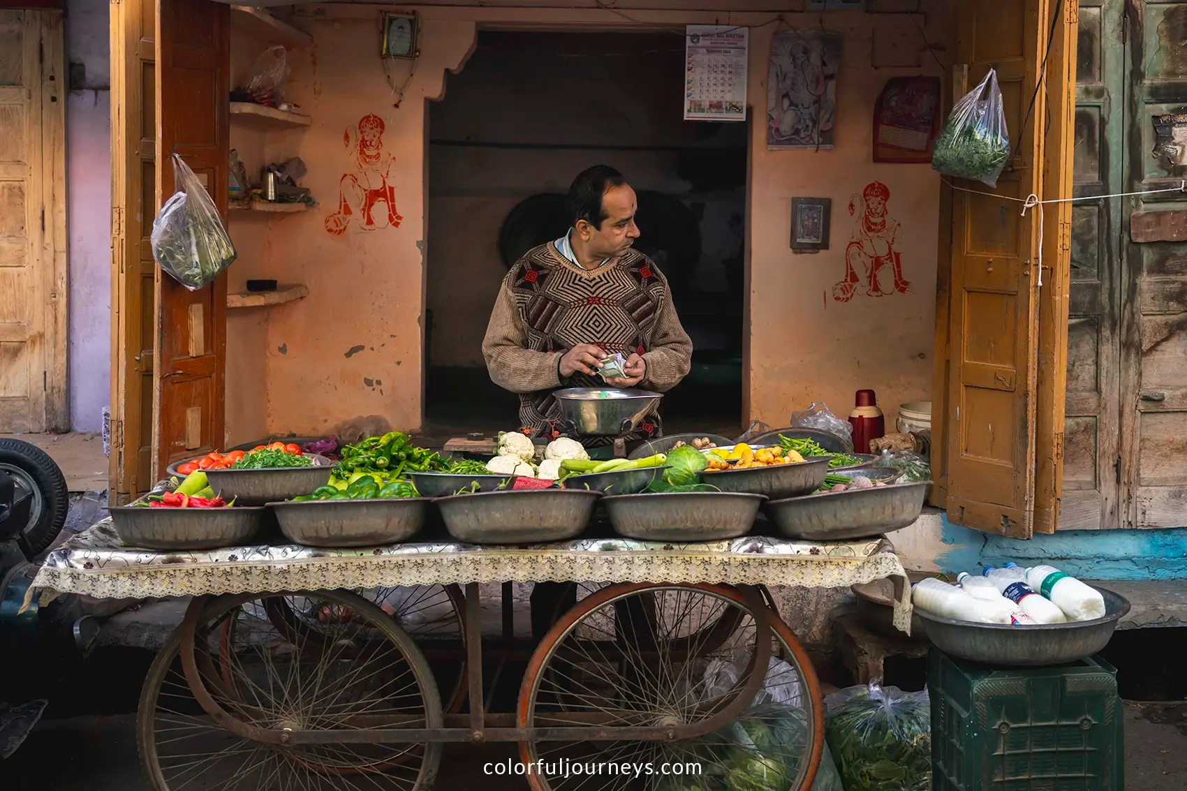A man sells vegetables in Jodhpur, India