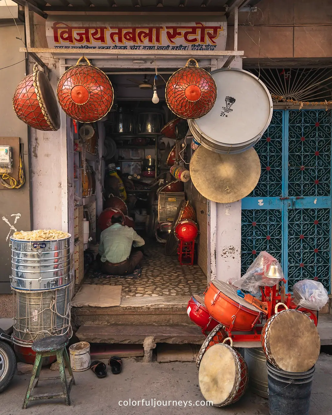 Shopfront selling drums in Jodhpur, India