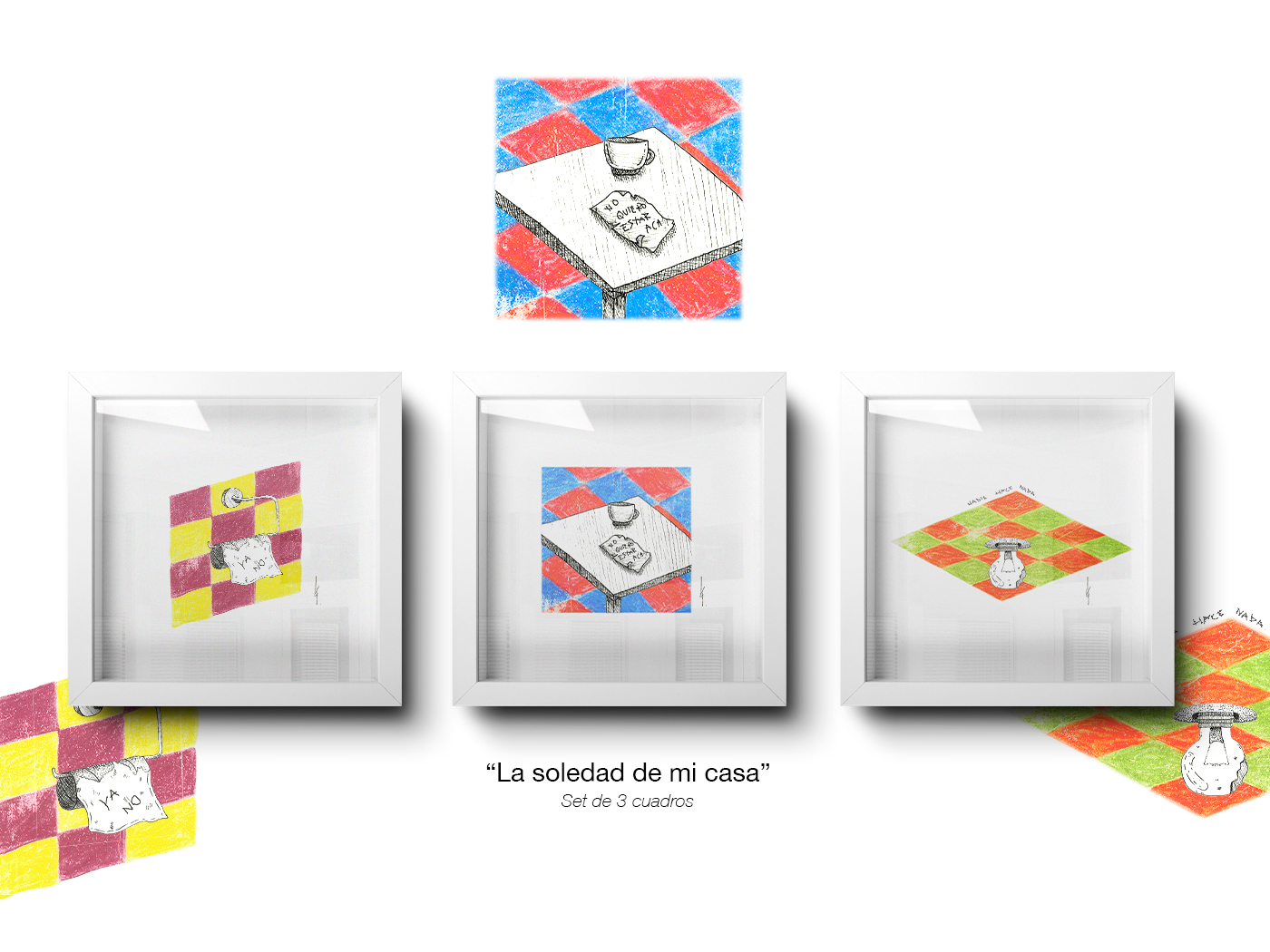 Three framed paintings — La Soledad de Mi Casa