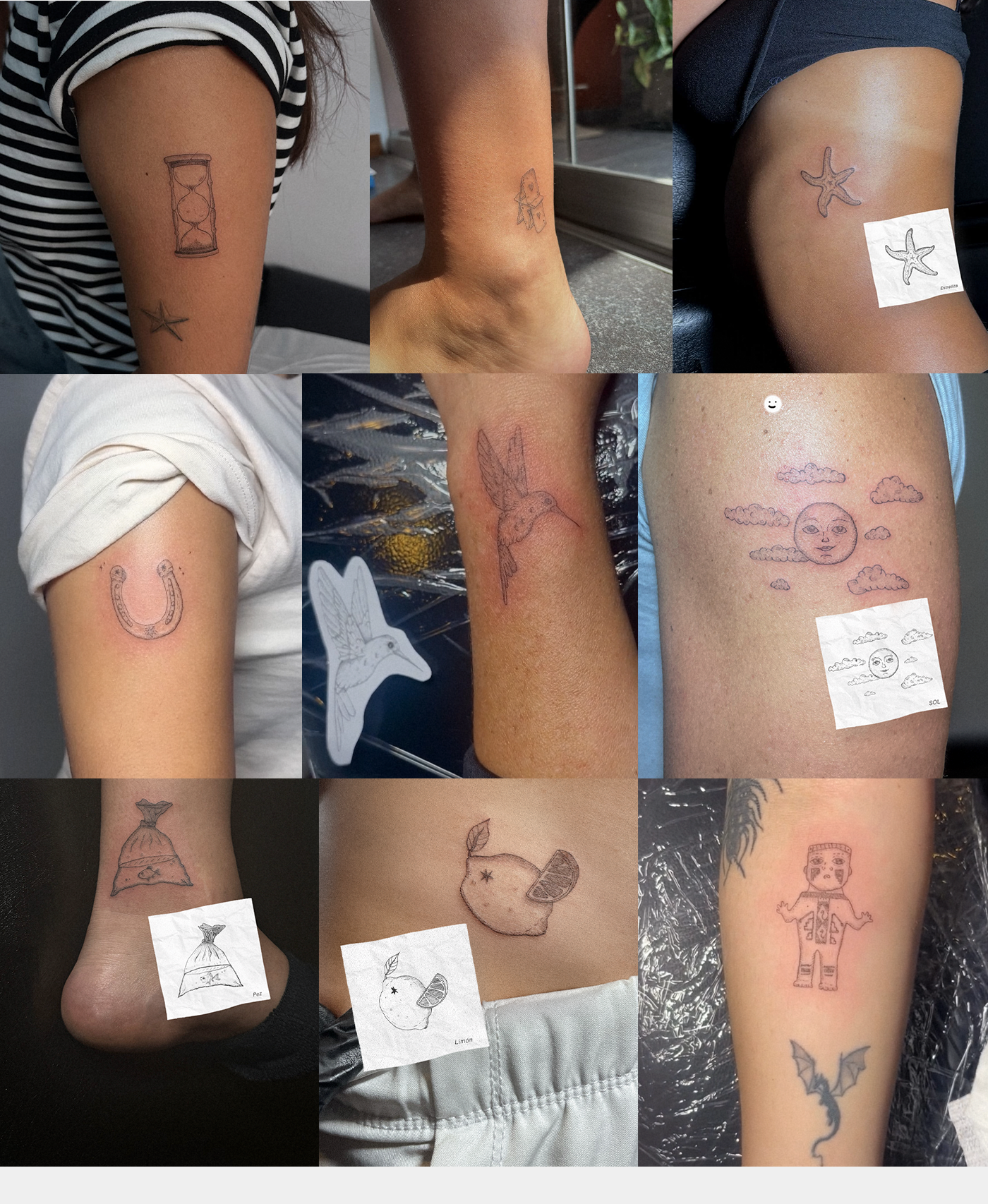 Tattoo photo grid — flash designs and skin work