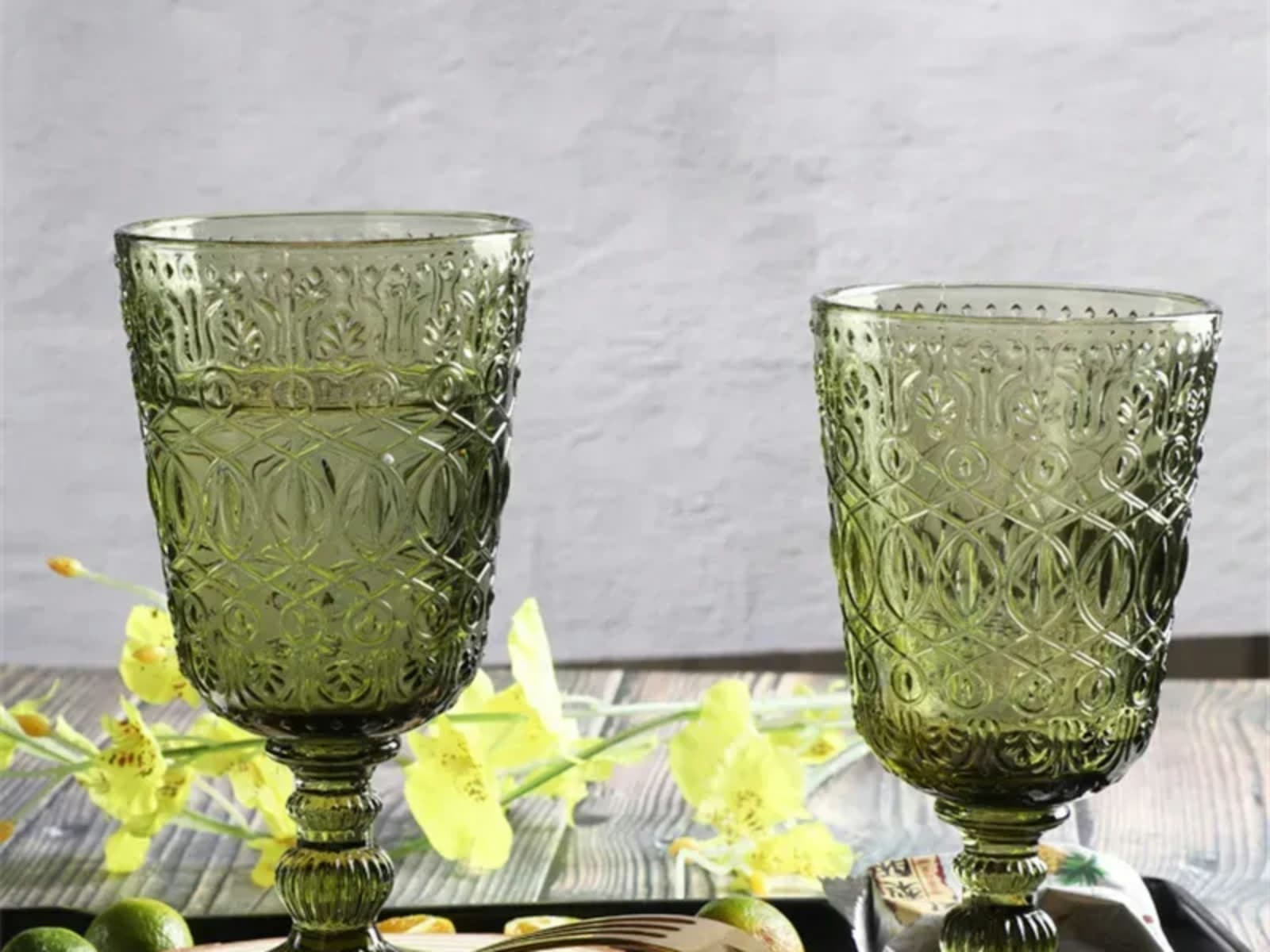 Embossed Glass Goblet - Green